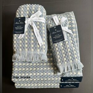 🎁6PC Brooks Brothers Premium Turkish Cotton Bath Towel Set -Waffle Blue & Ivory